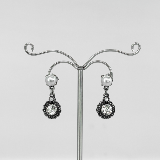 Ohrring / Ohrstecker Valerie weiß mit Kristallstein und Perle