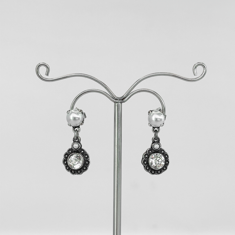 Ohrring / Ohrstecker Valerie weiß mit Kristallstein und Perle